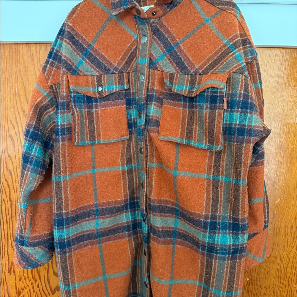 Free People Orange Plaid Jacket - Picture 3 of 8